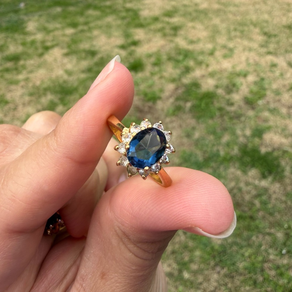 Gold Plated Sapphire and Diamond Ring